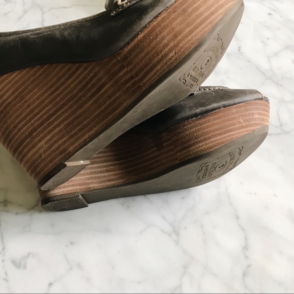 Lucky Brand Gray Brown Laila Leather Wedge Heels - Picture 5 of 8